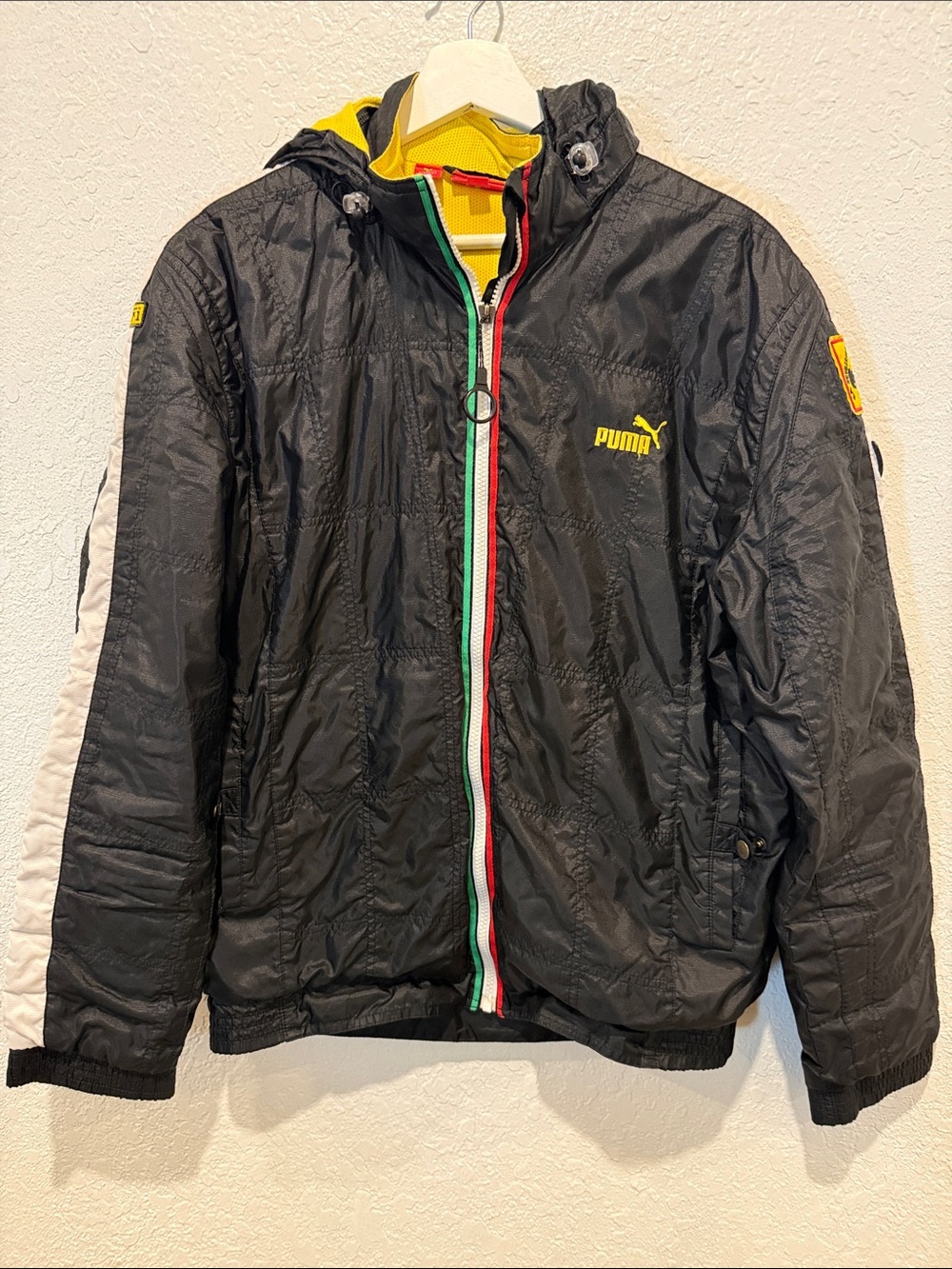Y2K - Puma Black Windbreaker Jacket with Yellow Logo and Tricolor Zip